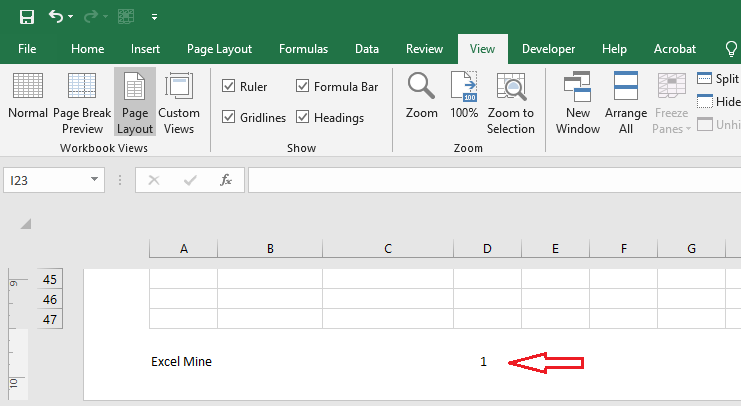 insert page numbers in excel