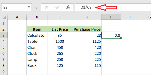 calculate percentage in excel