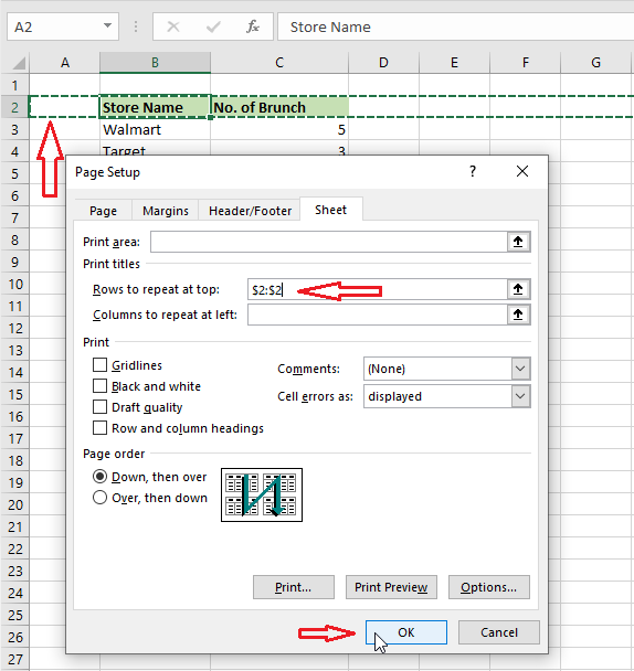 rows to repeat at top