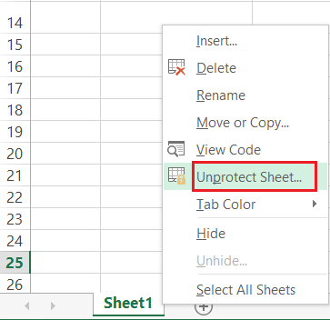 unprotect sheet
