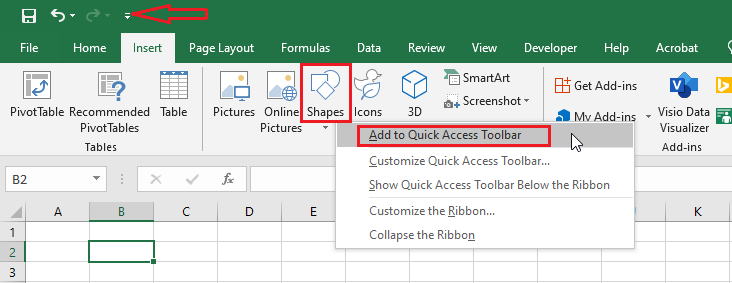 add to quick access toolbar