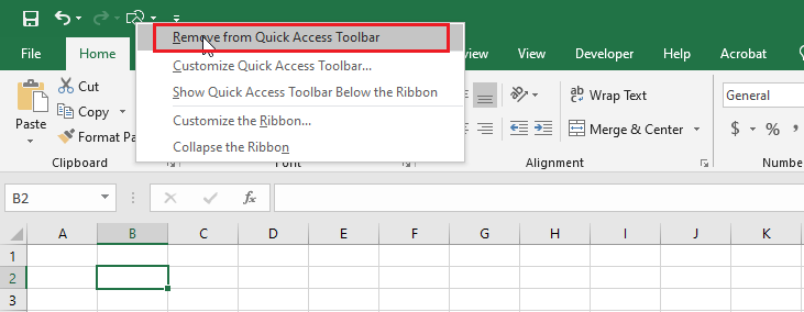 remove from quick access toolbar