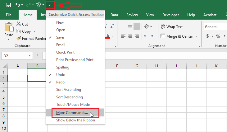 Quick access toolbar excel