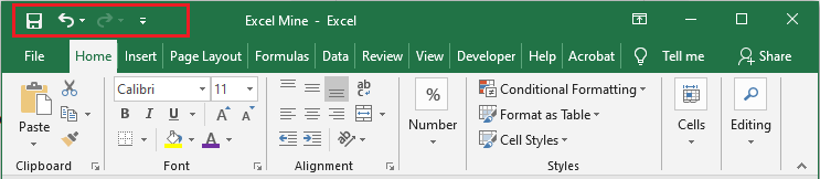 Excel quick access tool bar