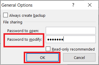 Enter a password to modify