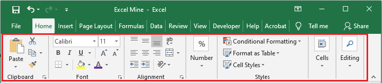 Excel ribbon