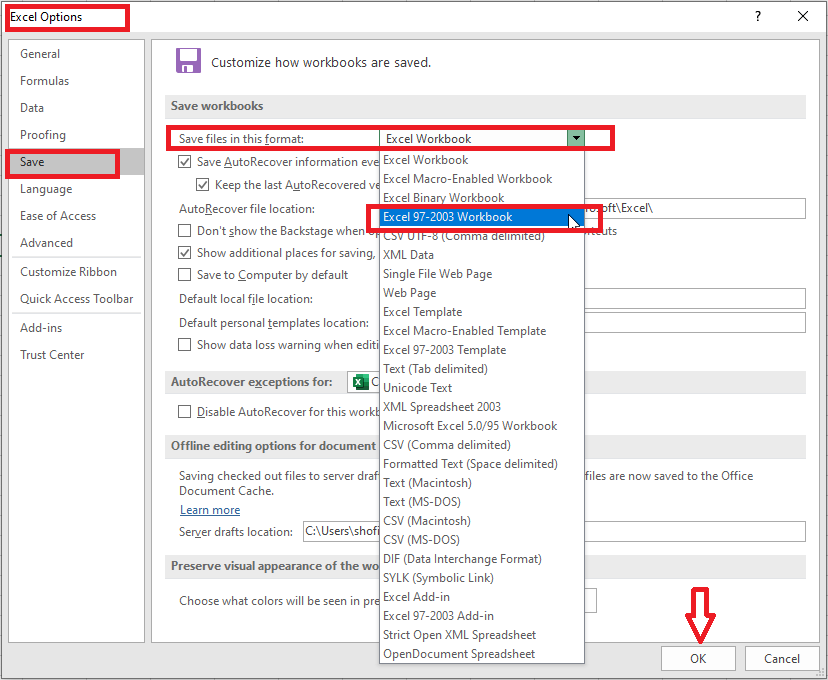 excel options dialog box