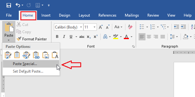 paste special in Word