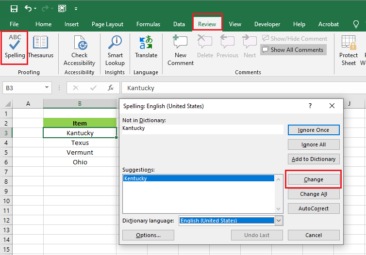 excel spell check