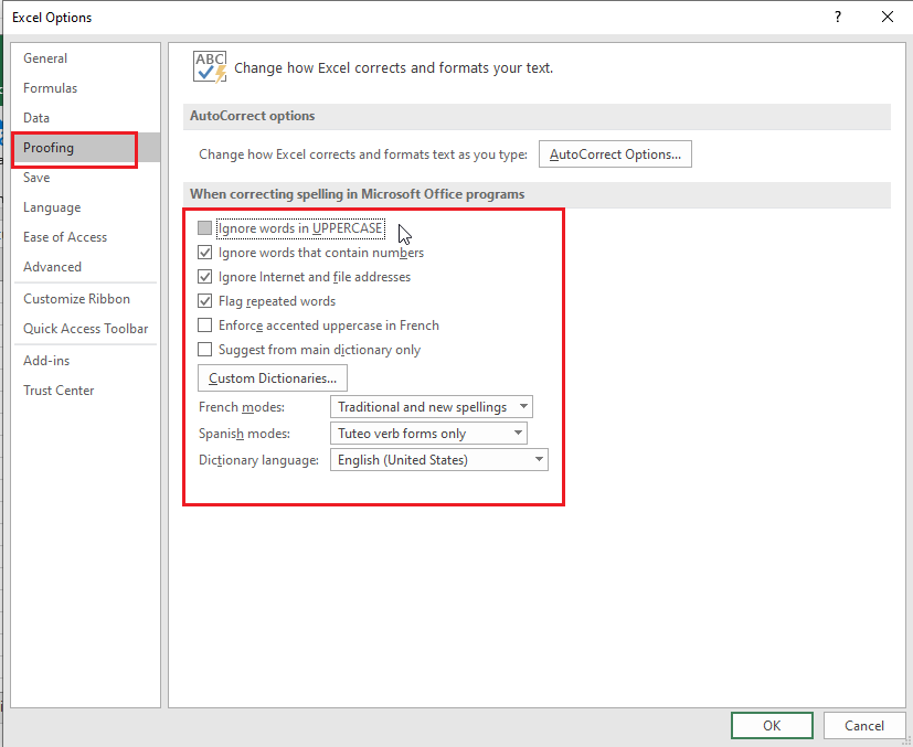 excel options dialog box