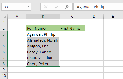 select a range to split cells