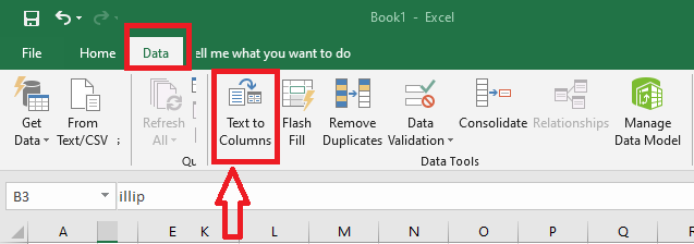 text to columns command on Data tab