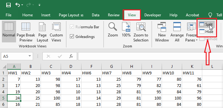 split worksheet