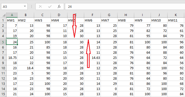 excel split-screen