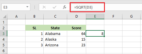 SQRT function