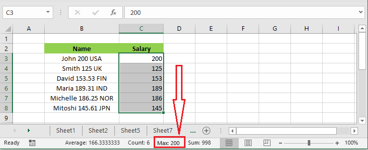 excel status bar showing basic statistics