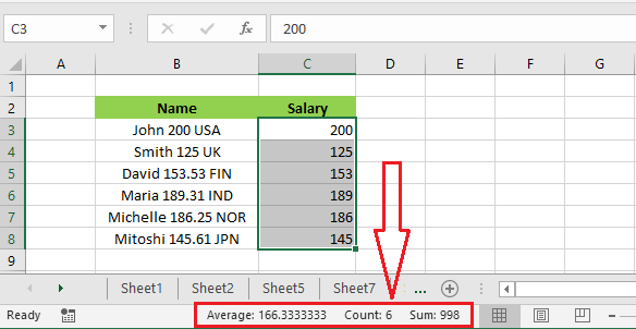 excel status bar