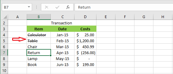 strikethrough formatting in excel