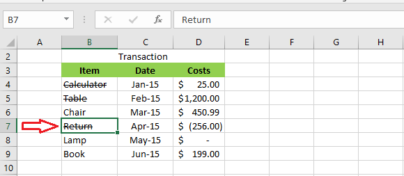 strikethrough in excel