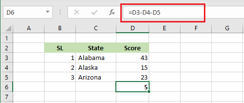 subtract in a range