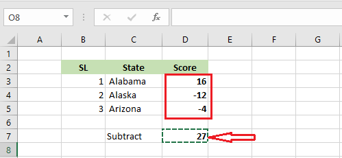 subtract a number using excel menu