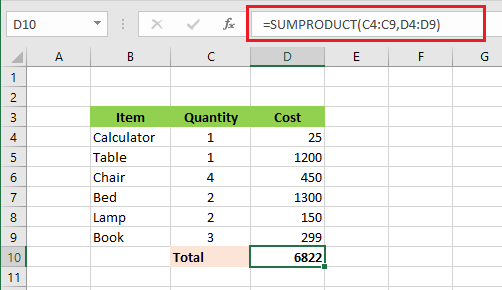 SUMPRODUCT function