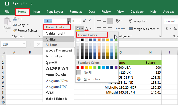 change excel theme