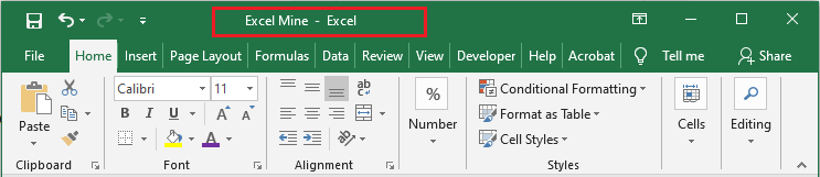 Excel title bar