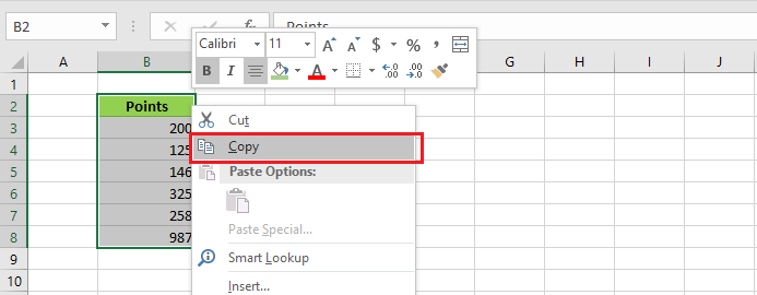 copy excel column to transpose