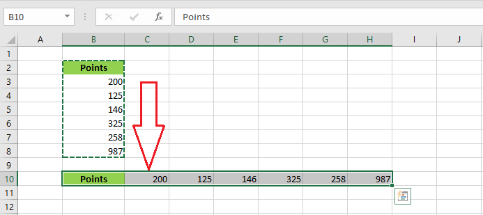 excel transpose