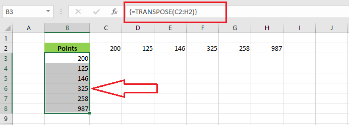 transposed excel data using function