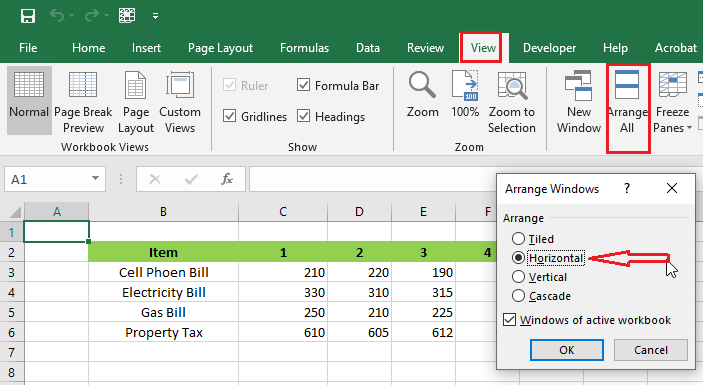 view multiple worksheets