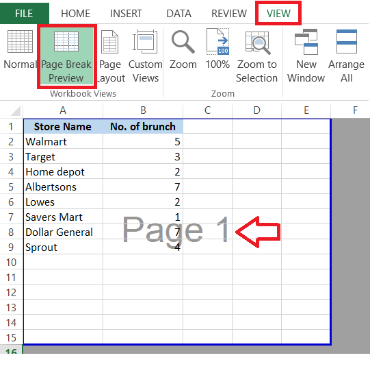 normal view in excel