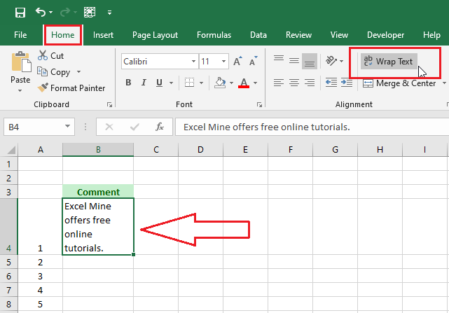 wrap text in excel